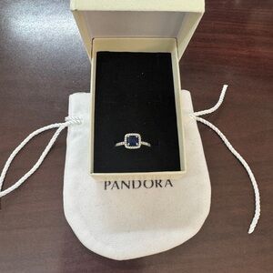Pandora Silver Ring with Sapphire Blue Gem